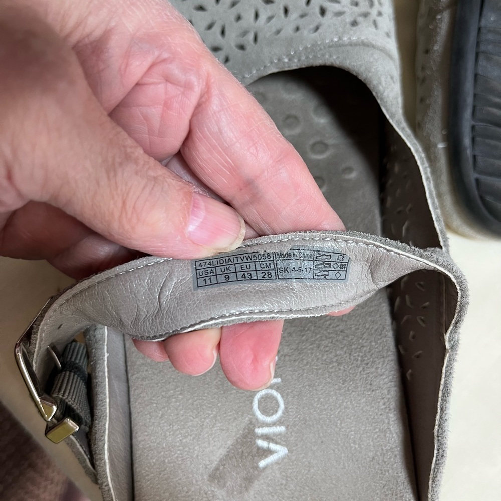 Vionic Gray Suede Perforated Mary Jane Clog Mules - Picture 4 of 7